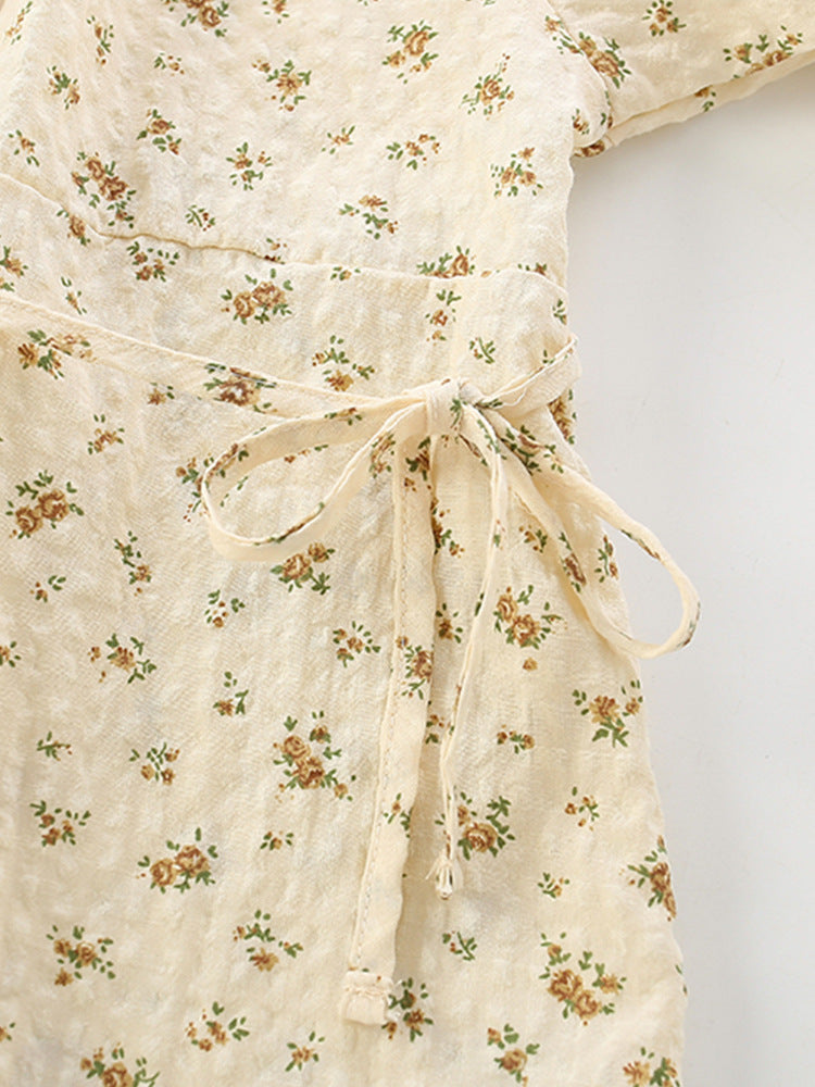 Beige & Brown Floral Printed Cotton A-Line Dress