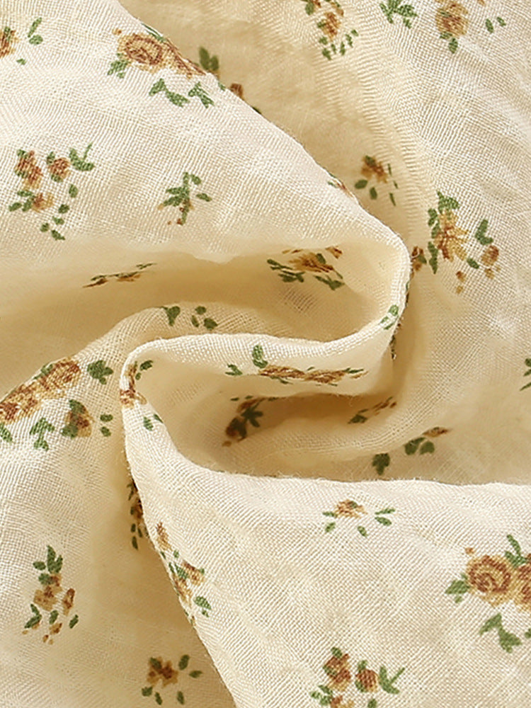 Beige & Brown Floral Printed Cotton A-Line Dress