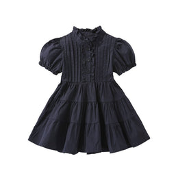 Girls High Neck Puff Sleeves Cotton Tiered Tiered Fit & Flare Dress