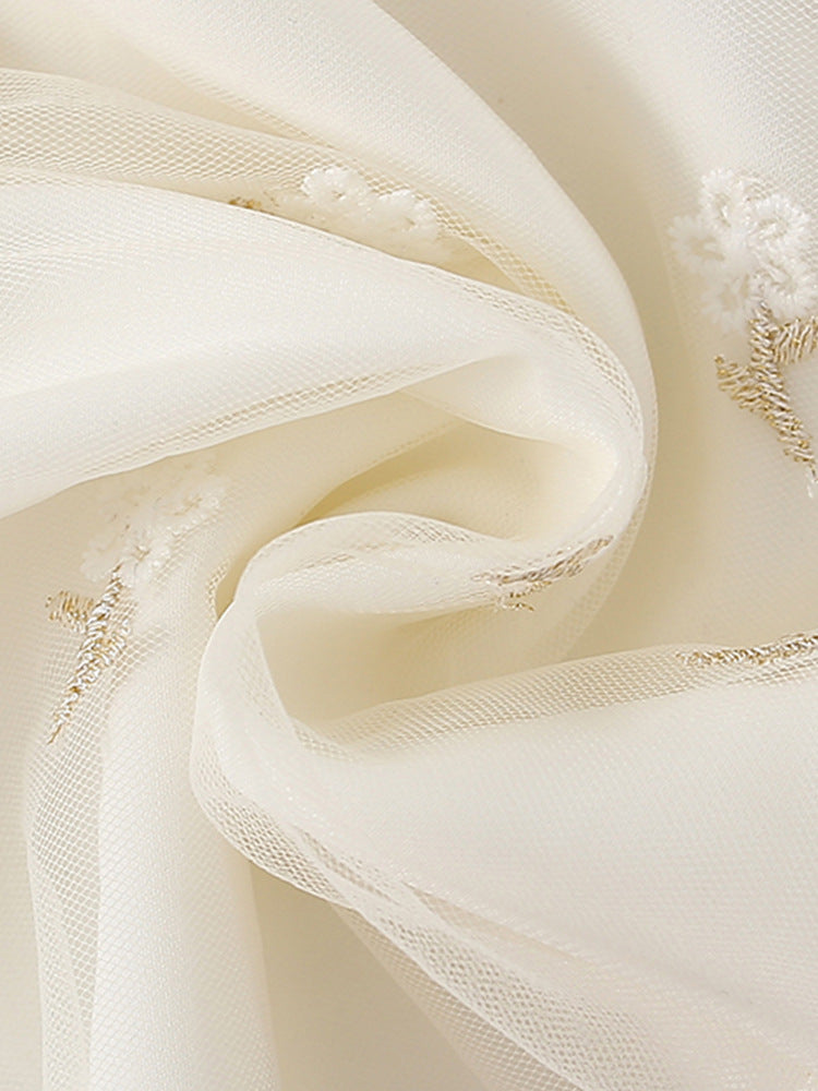 White Round Neck Puff Sleeve Fit & Flare Dress
