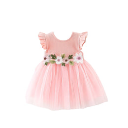 Girls Flutter Sleeve Applique Fit & Flare Dress