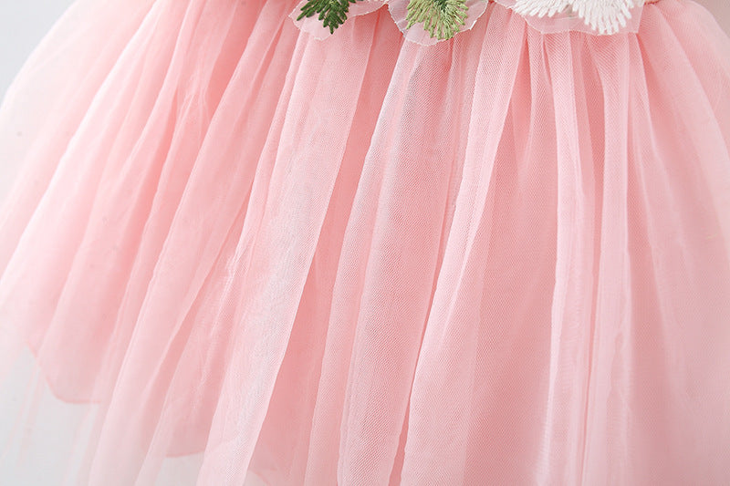 Girls Flutter Sleeve Applique Fit & Flare Dress