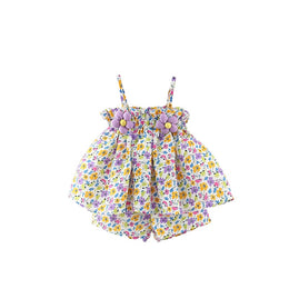 Girls Shoulder Straps Printed Pure Cotton Top With Shorts