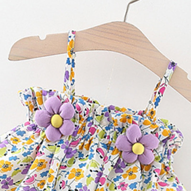 Girls Shoulder Straps Printed Pure Cotton Top With Shorts