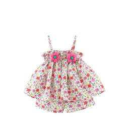 Girls White Floral Printed Shoulder Straps Pure Cotton Top With Shorts