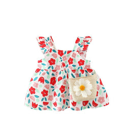 Girls Floral Print Square Neck Sleeveless Fit & Flare Dress