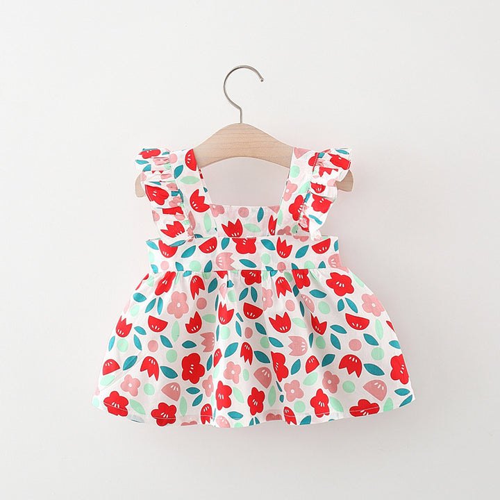 Girls Floral Print Square Neck Sleeveless Fit & Flare Dress