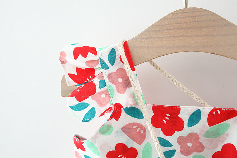 Girls Floral Print Square Neck Sleeveless Fit & Flare Dress