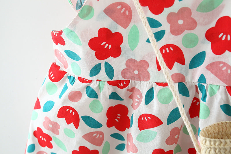 Girls Floral Print Square Neck Sleeveless Fit & Flare Dress