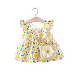 Girls Printed Flutter Sleeve Fit & Flare Mini Dress