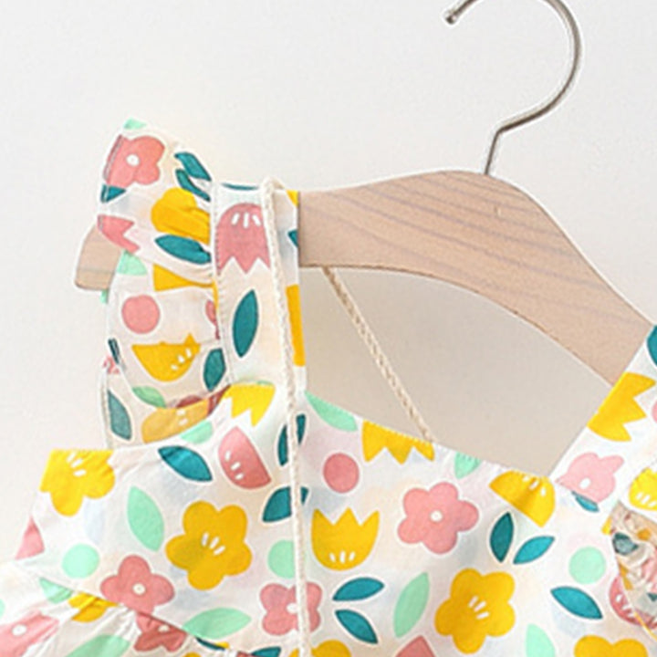 Girls Printed Flutter Sleeve Fit & Flare Mini Dress