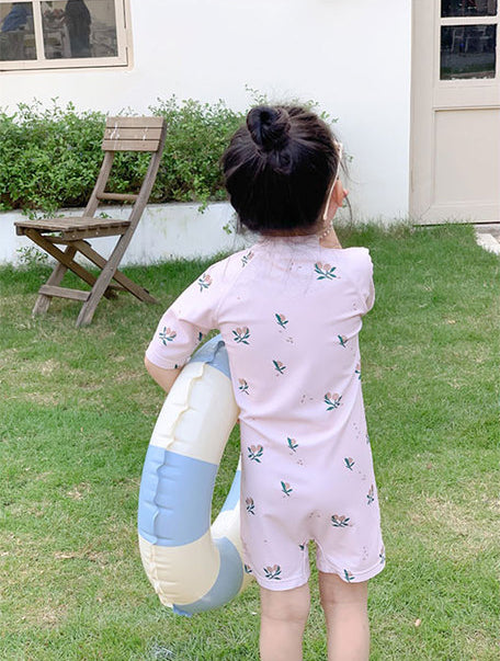 Girls Printed Round Neck Swimming Dress