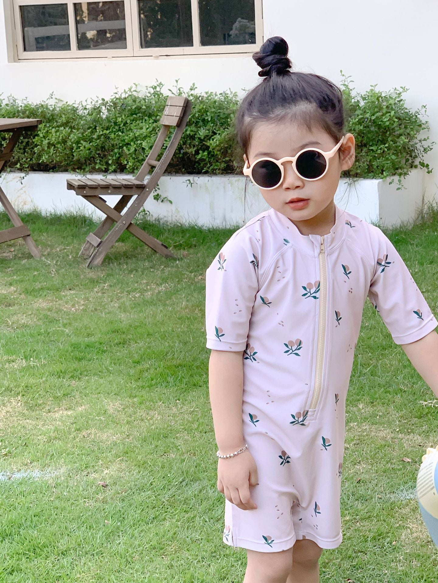 Girls Printed Round Neck Swimming Dress