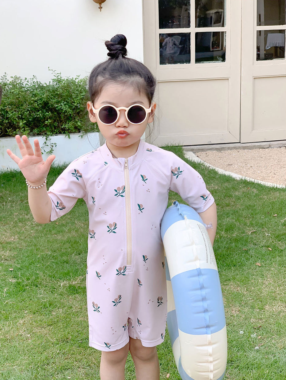 Girls Printed Round Neck Swimming Dress