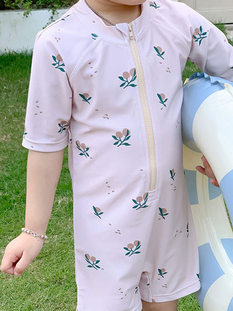 Girls Printed Round Neck Swimming Dress