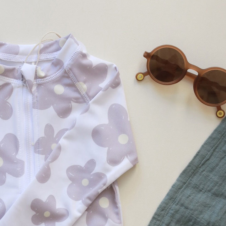 Girls Printed Round Neck Bodysuit With Cap