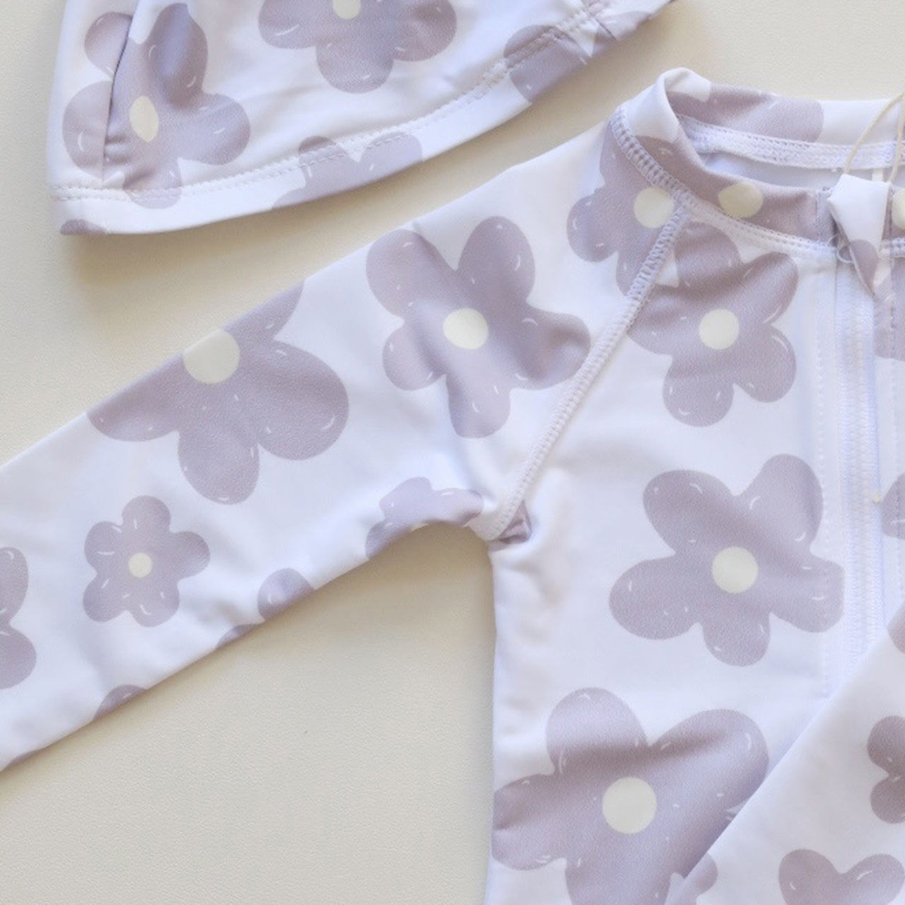Girls Printed Round Neck Bodysuit With Cap