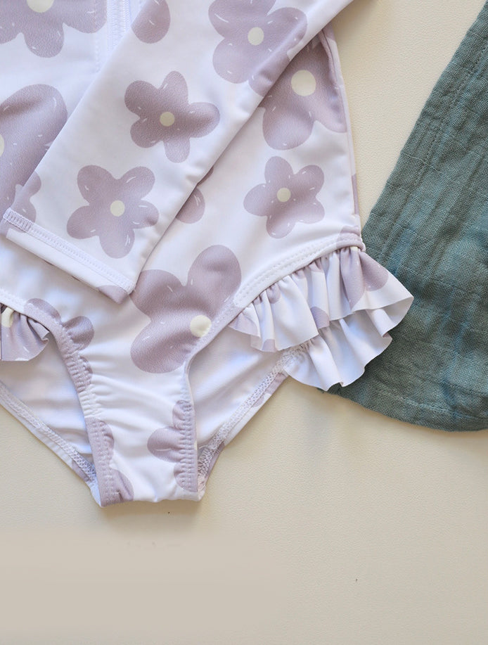 Girls Printed Round Neck Bodysuit With Cap