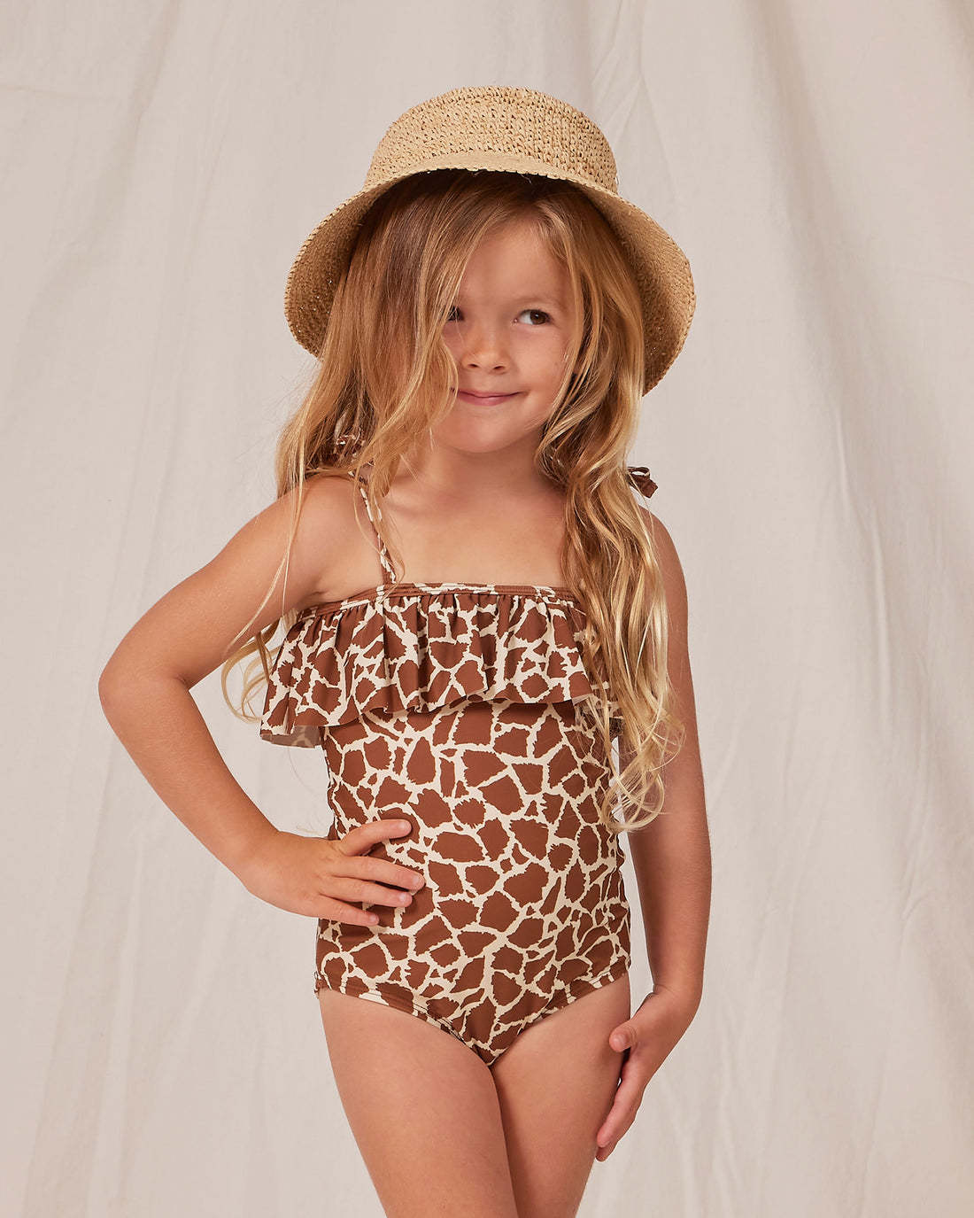 Girls Printed Shoulder Straps Neck Swimming Dress