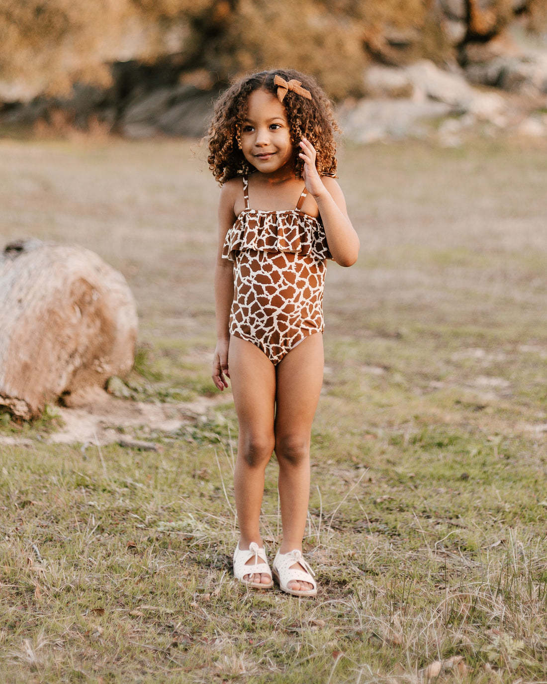 Girls Printed Shoulder Straps Neck Swimming Dress