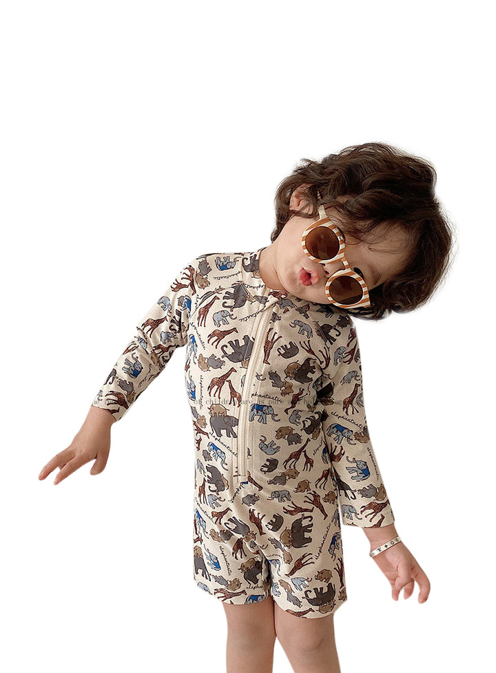 Boys Animal Printed Round Neck Swimming Dress