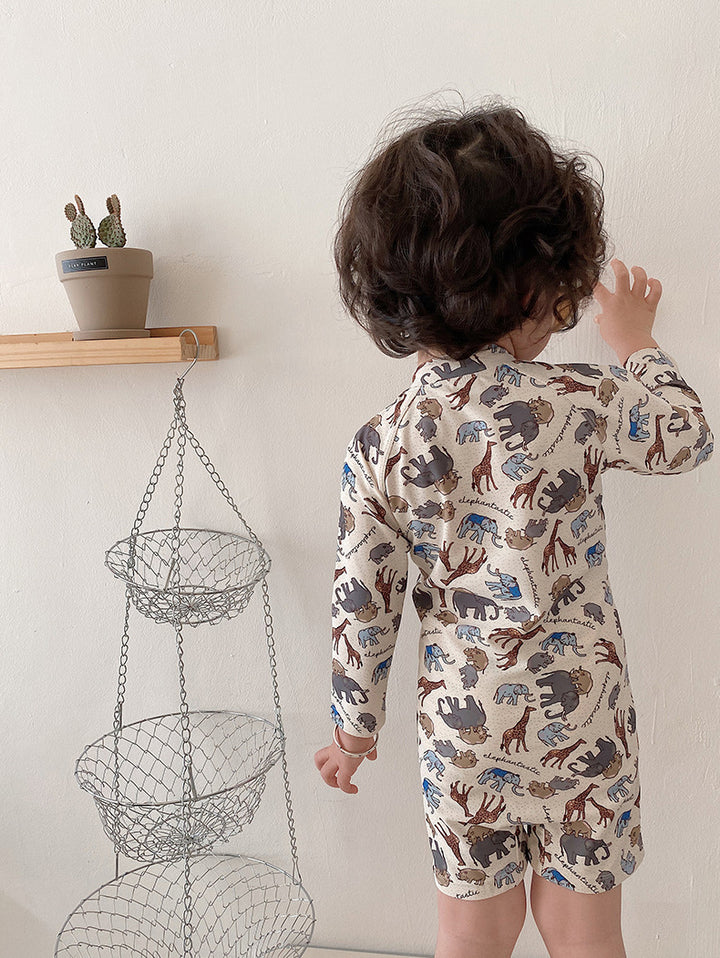 Boys Animal Printed Round Neck Swimming Dress
