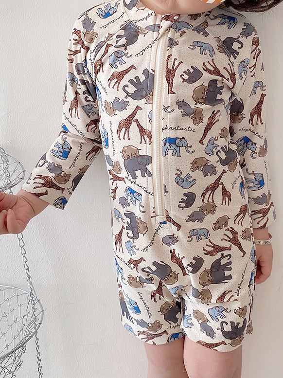 Boys Animal Printed Round Neck Swimming Dress