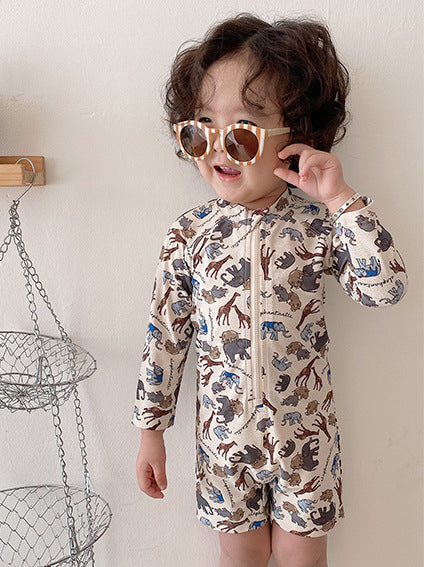 Boys Animal Printed Round Neck Swimming Dress