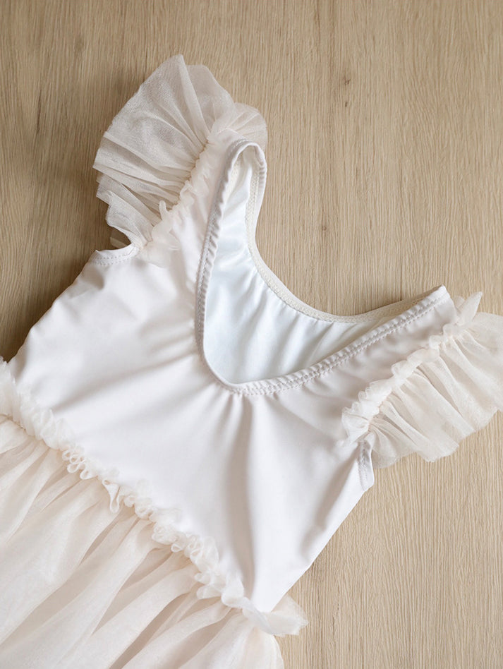 Girls Swan Printed Swim Bodysuit