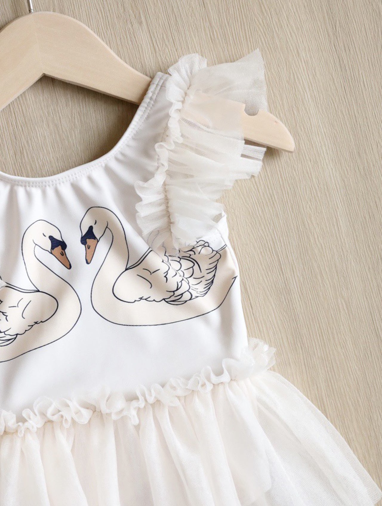Girls Swan Printed Swim Bodysuit
