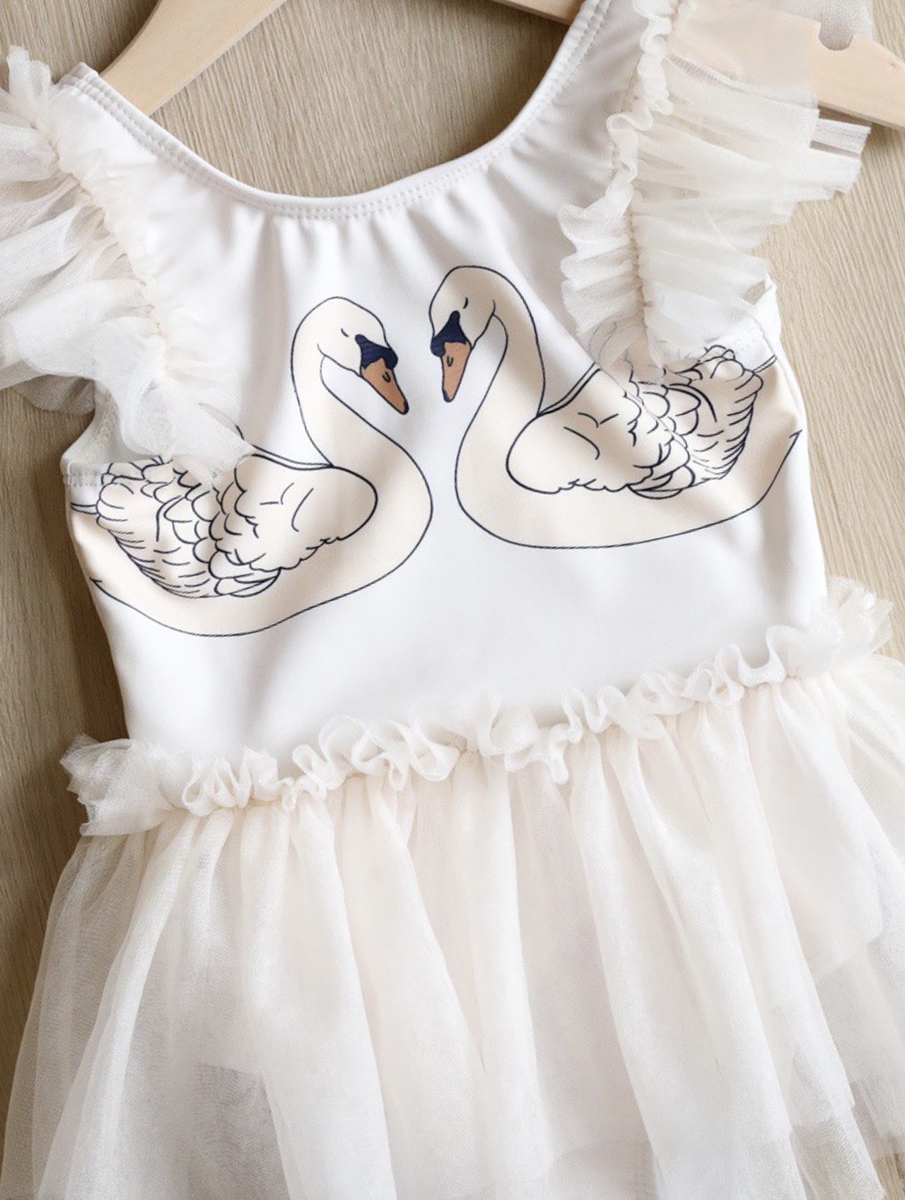 Girls Swan Printed Swim Bodysuit