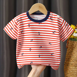 Boys Striped Round Neck Cotton T-shirt