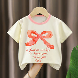Girls Typography Printed Round Neck Cotton T-shirt