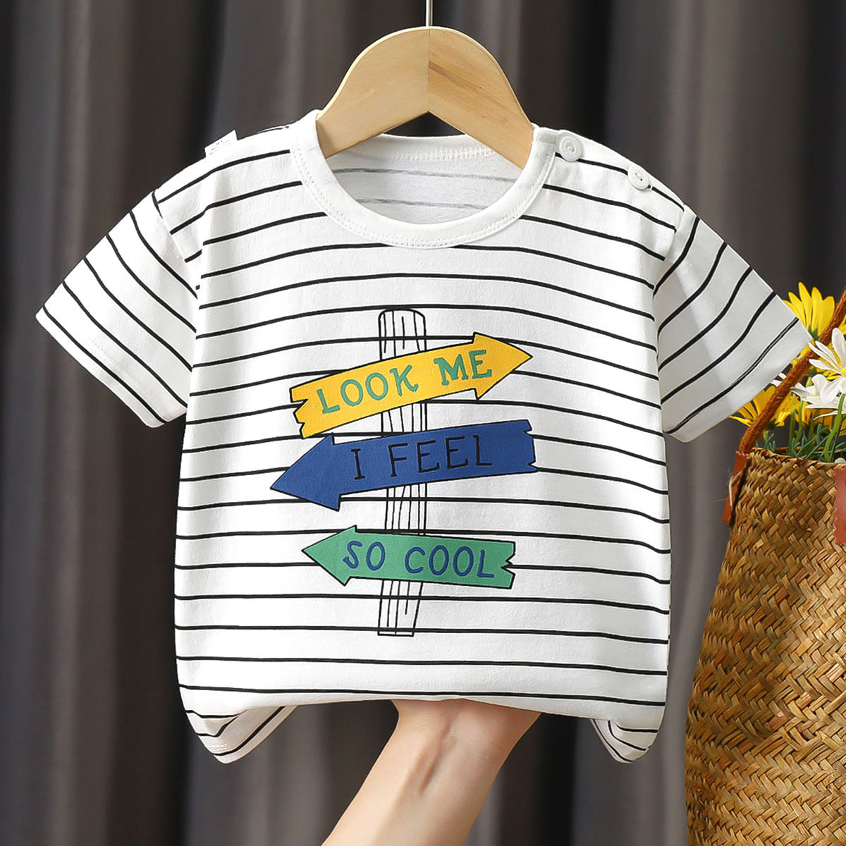 Boys Striped Round Neck Cotton T-shirt