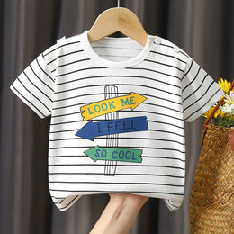 Boys Striped Round Neck Cotton T-shirt
