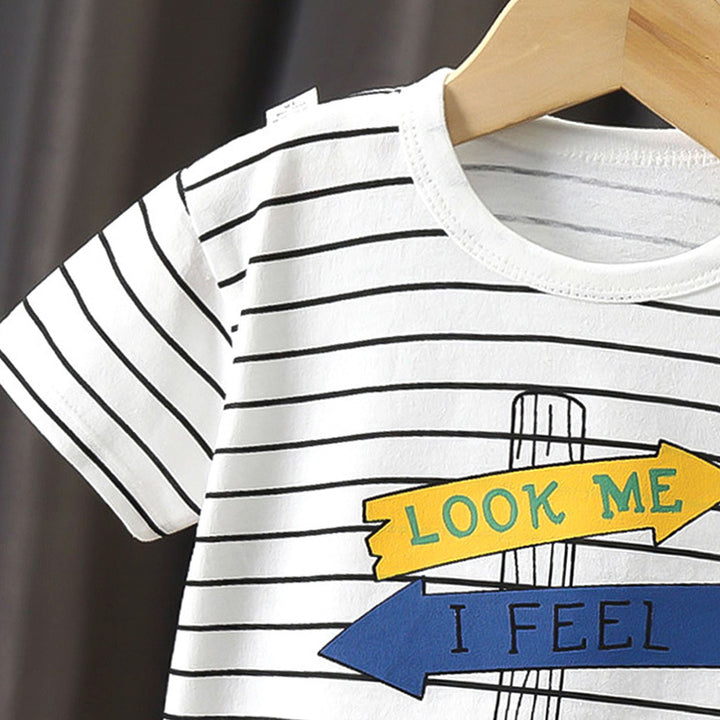 Boys Striped Round Neck Cotton T-shirt