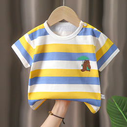 Boys Striped Round Neck Cotton Regular Fit T-shirt