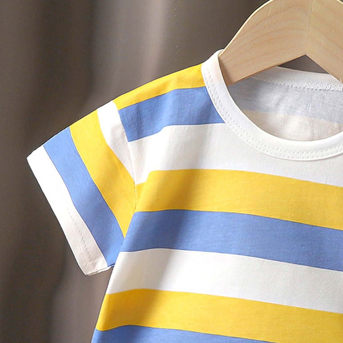 Boys Striped Round Neck Cotton Regular Fit T-shirt