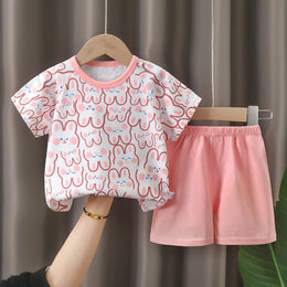 Girls Printed Short Sleeves Pure Cotton T-shirt With Shorts