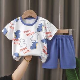 Boys Printed Pure Cotton T-Shirt With Shorts