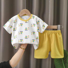 Boys Printed Short Sleeves Pure Cotton T-shirt With Shorts
