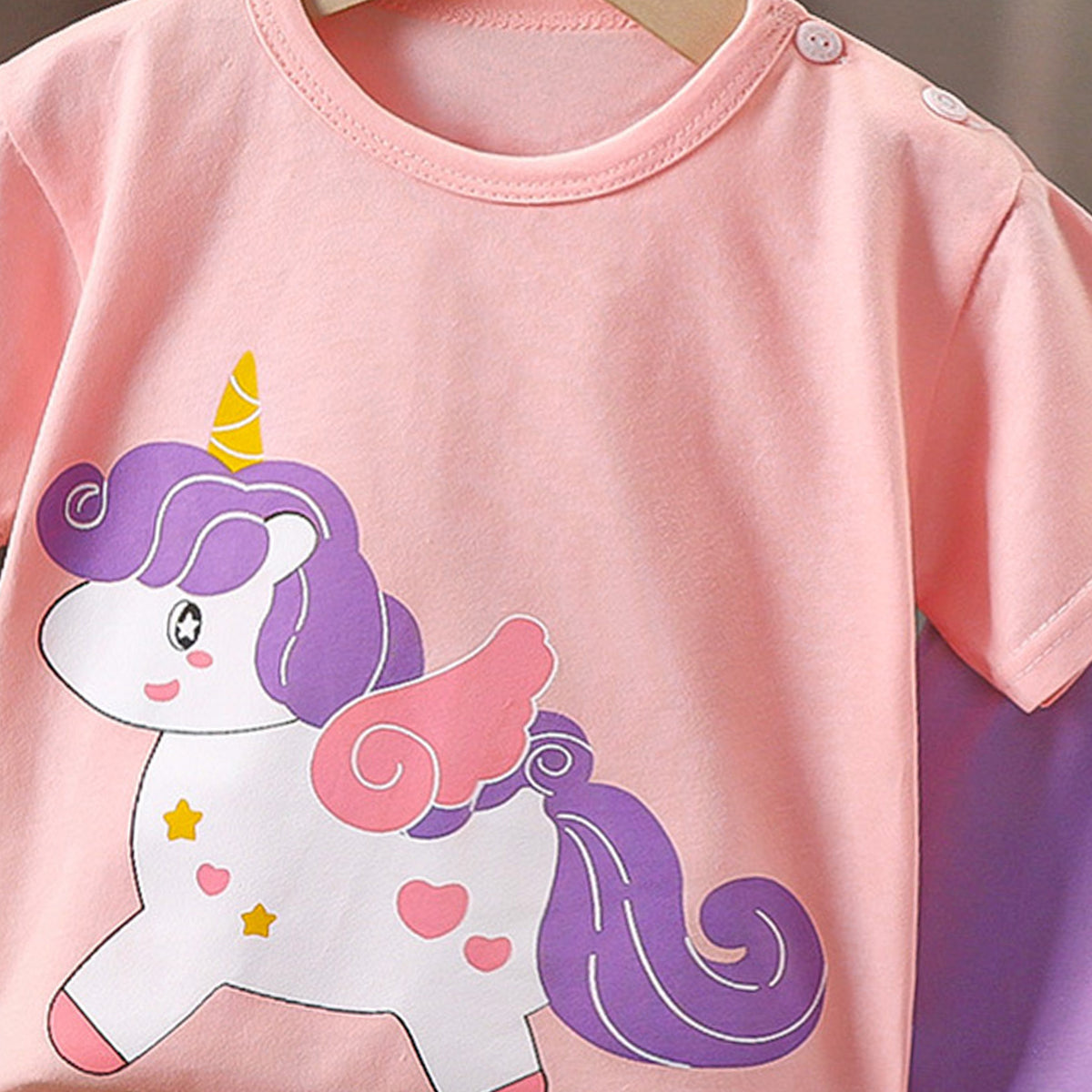 Girls Printed Short Sleeves Pure Cotton T-shirt With Shorts