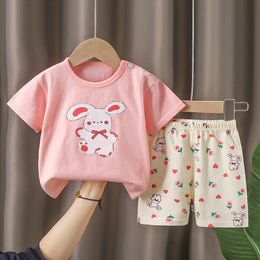 Girls Printed Short Sleeves Pure Cotton T-shirt With Shorts