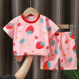 Girls Printed Short Sleeves Pure Cotton T-shirt With Shorts