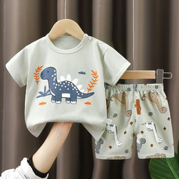 Boys Printed Short Sleeves Pure Cotton T-shirt With Shorts