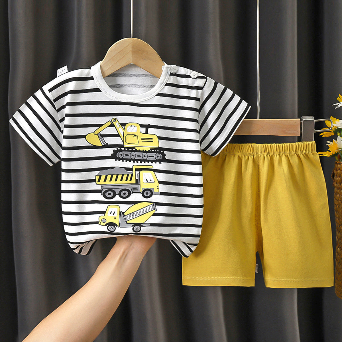 Boys Striped Short Sleeves Pure Cotton T-shirt With Shorts
