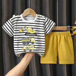 Boys Striped Short Sleeves Pure Cotton T-shirt With Shorts