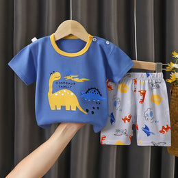 Boys Printed Short Sleeves Pure Cotton T-shirt with Shorts