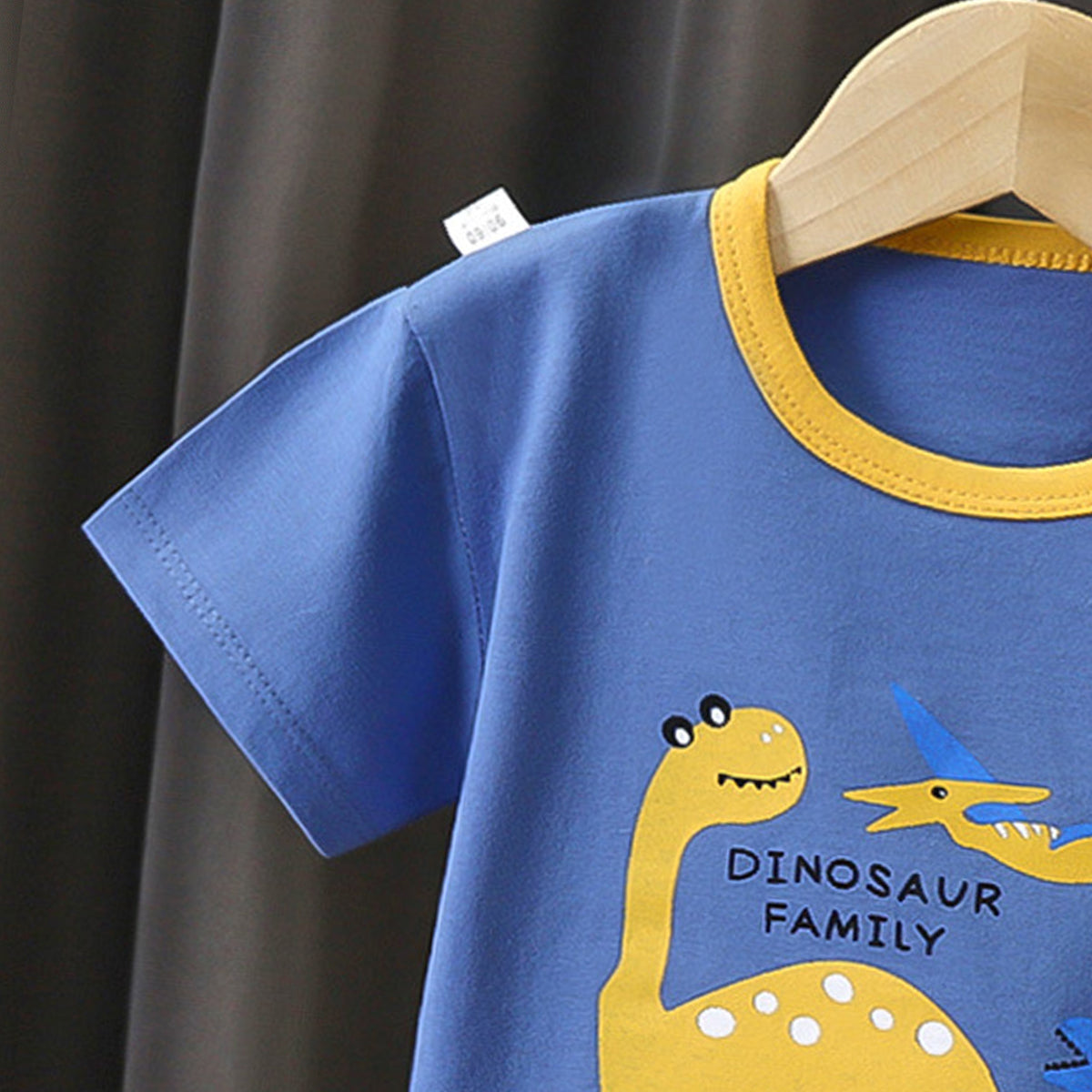 Boys Printed Short Sleeves Pure Cotton T-shirt with Shorts