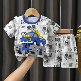 Boys Printed Short Sleeves Pure Cotton T-shirt With Shorts